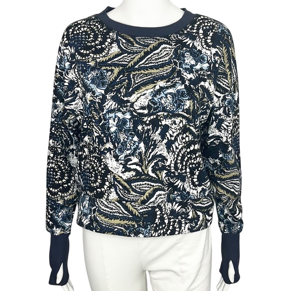Joie Women's Paisley Printed Long Sleeve Pullover Sweatshirt With Thumbholes S